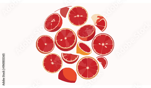 Blood orange circular composition citrus fruit vector illustration