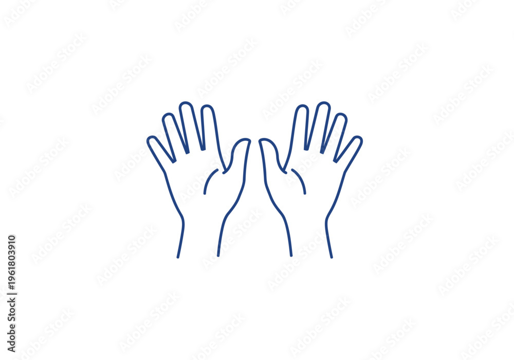 Obraz premium Two hands raised up in the air, palms facing forward, minimalist line icon