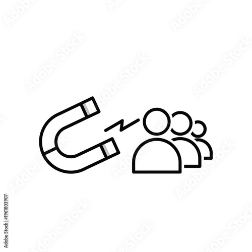Lead Generation and Customer Acquisition Marketing Icon with Magnet and People Silhouette for Inbound Marketing and Business Growth Concepts