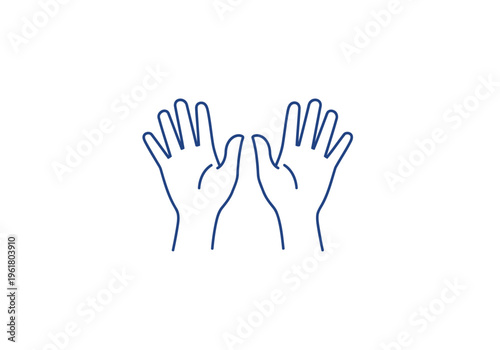Two hands raised up in the air, palms facing forward, minimalist line icon