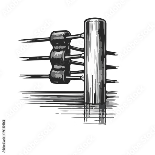 Hand drawn boxing ring illustration in doodle sketch style isolated on white background.
