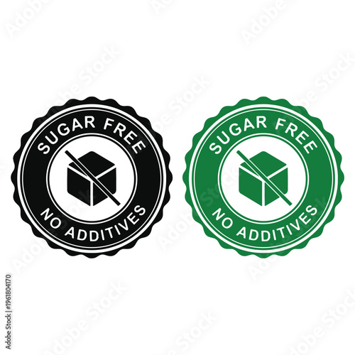 Sugar Free No Additives Round Badge Black Green Vector Set