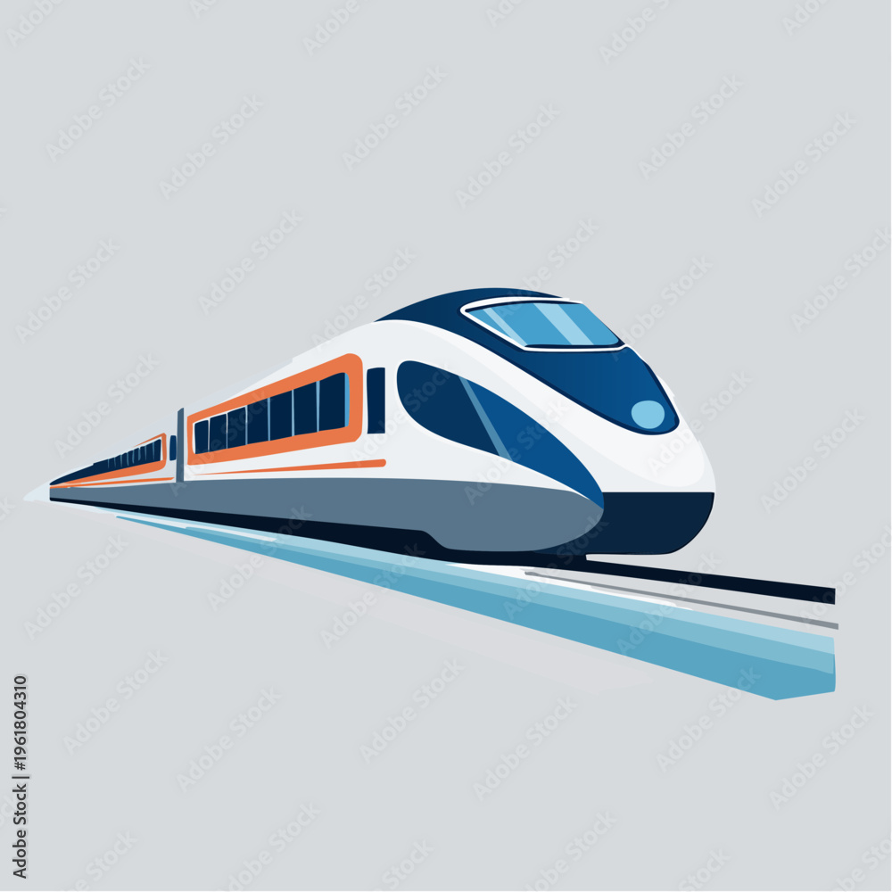 Fototapeta premium Modern high-speed passenger train traveling on tracks with a futuristic design