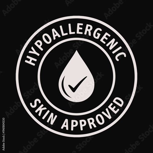 Hypoallergenic Skin Approved White Badge on Dark Background Vector