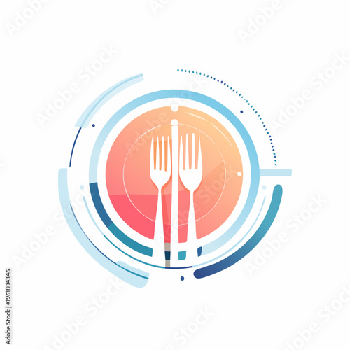 Vibrant geometric plate and cutlery emblem representing innovative food and dining services
