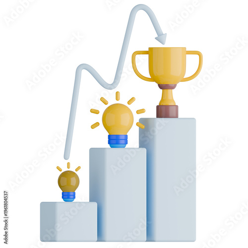 3D Business Idea Leading to Success Illustration. Innovation Leading to Award.