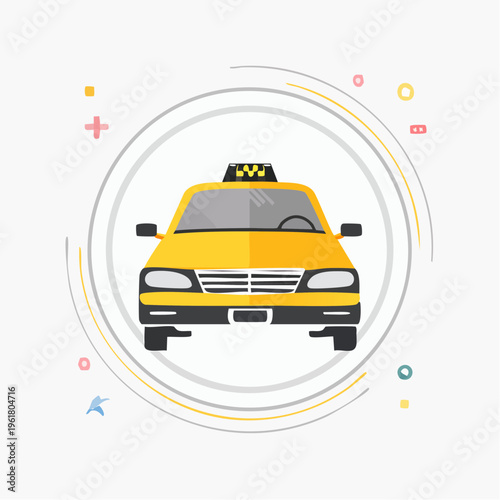 Bright Yellow Taxi Cab Front View Urban Transportation Service Graphic Illustration