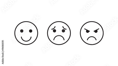 Emoticon Faces Expressing Happy, Sad, Angry Emotions On White Background For Emotional Concepts