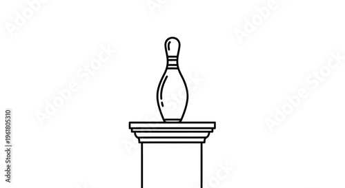 a black and white illustration of a bowling pin on a table.