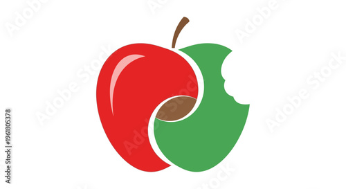 Bite taken out of colorful apple.