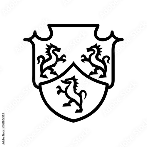 Heraldic shield with three mythical creatures in a chevron arrangement