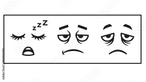 Emoticon Faces Showing Sleepy Sad And Tired Emotions On White Background For Digital Communication