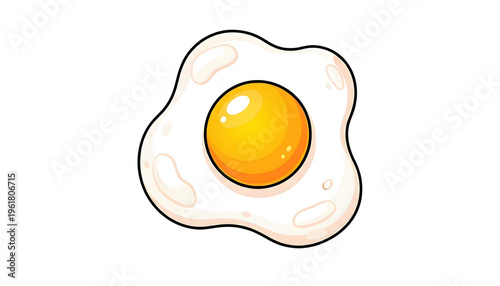 Cartoon style fried egg illustration with yellow yolk on white background