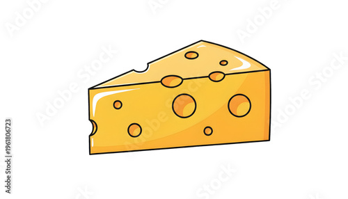 Cartoon slice of Swiss cheese with holes on white background