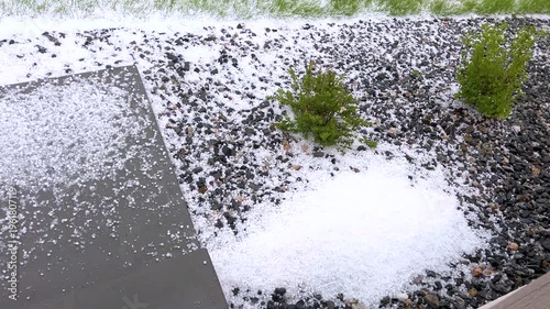 Close-Up of Hailstones Covering Outdoor Surface