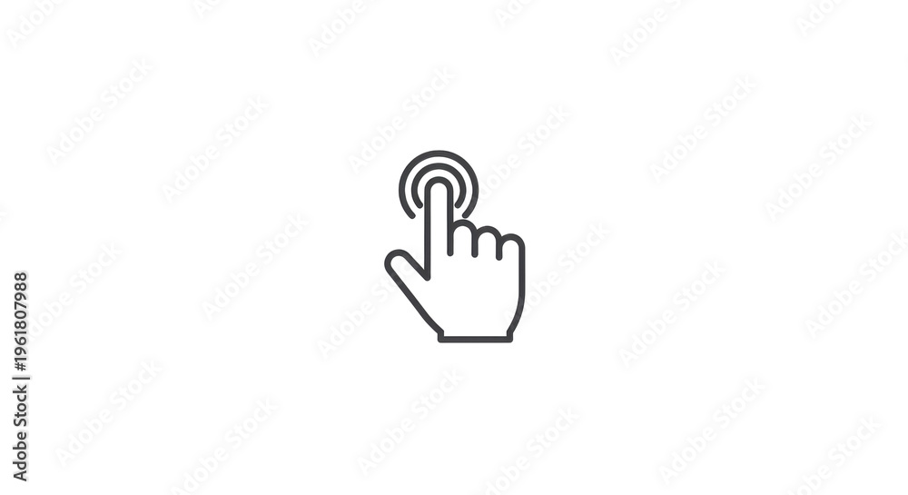 Obraz premium Stylized hand icon pressing circular button isolated on white background