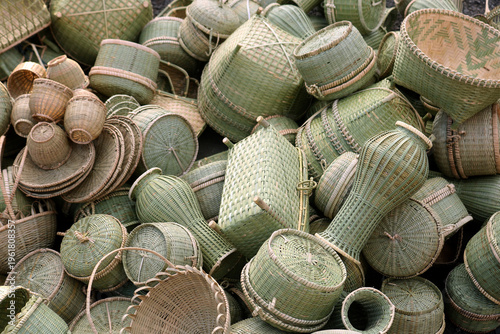 Green bamboo handicraft products of Maghalaya, India.	