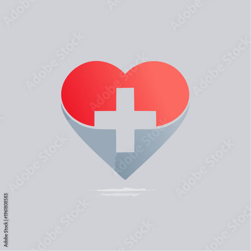 Heart shape with a plus sign, symbolizing health, medical care, and well-being