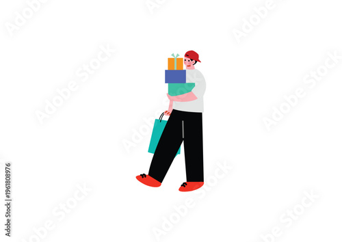 買い物を楽しむ男性のイラスト