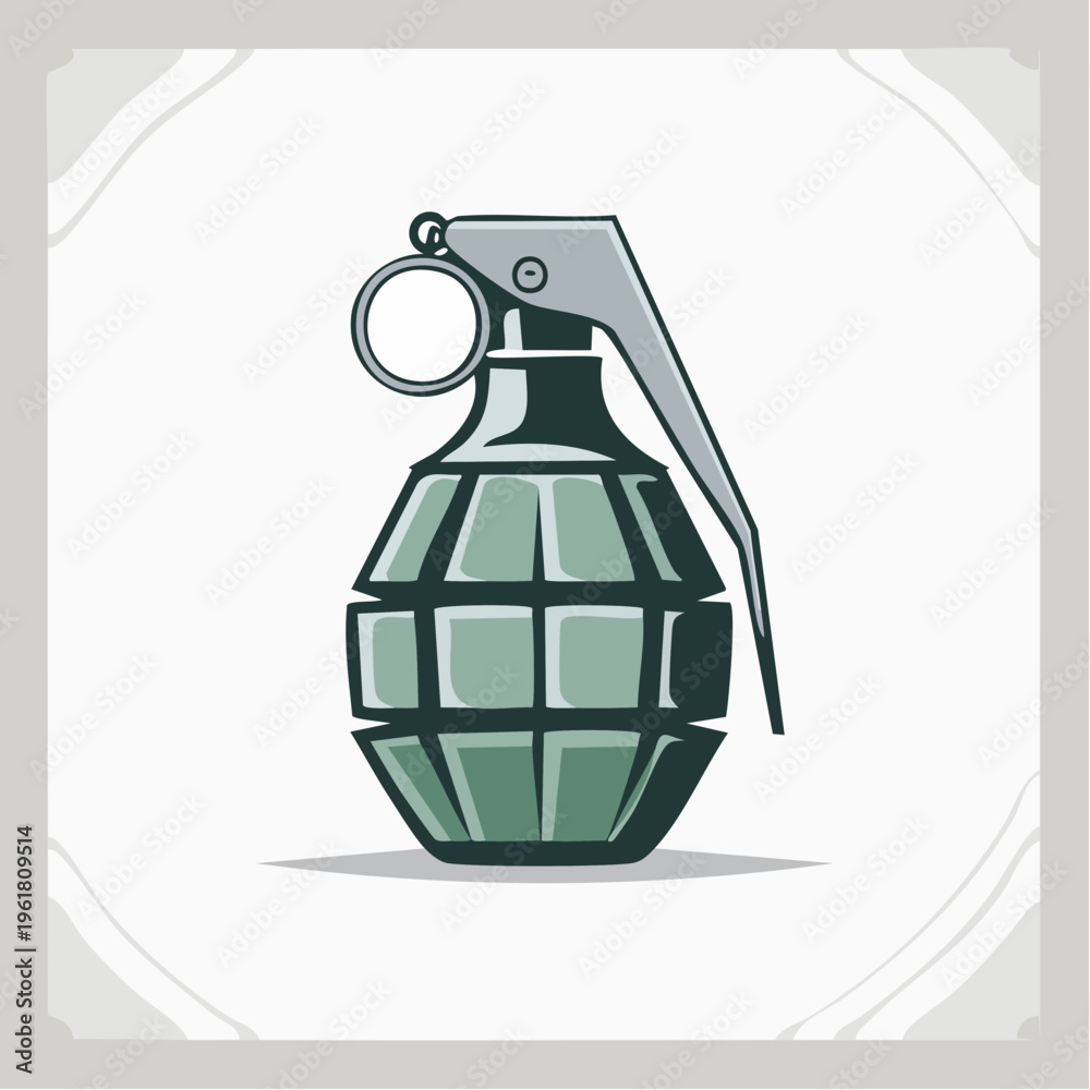 Fototapeta premium Vector illustration of a classic green hand grenade, a strong visual symbol of military power, conflict, or tactical strategy