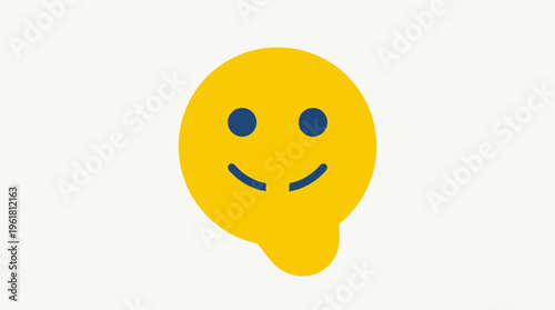 A simple yellow melting smiley face with blue eyes and a smile on a plain white background, conveying a cheerful and playful mood.