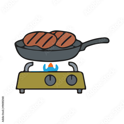 Meat Cooking in Frying Pan