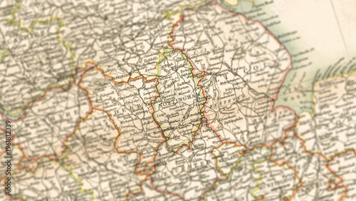 Fotografía Macro View of Vintage Map Highlighting Nottinghamshire England with Detailed Reg