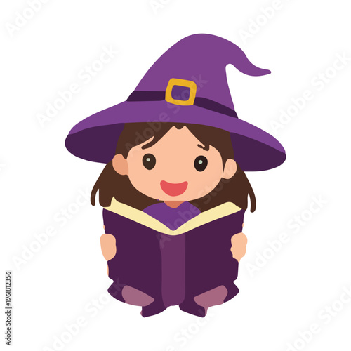 Cute Witch Reading Spell Book