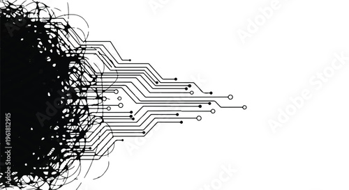 circuit board emerging from black background technology concept