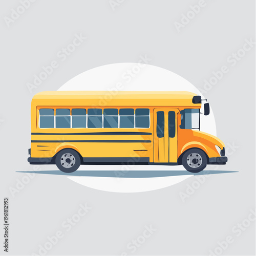 Vibrant yellow school bus illustration, side view, ready for student transport, clean vector art style, back to school concept