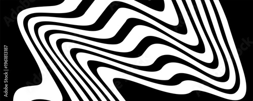 Black on white abstract perspective line wave background with 3d dimensional effect isolated on white