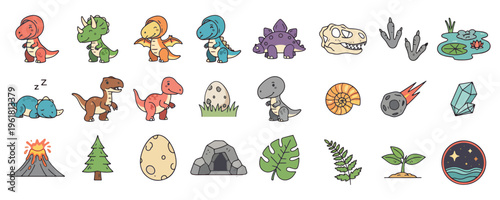 Cute Dinosaur Icon Set