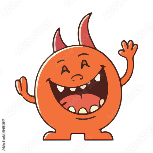 Happy Orange Cartoon Monster