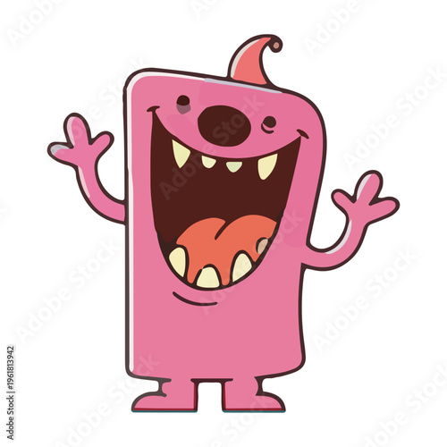 Happy Pink Cartoon Monster