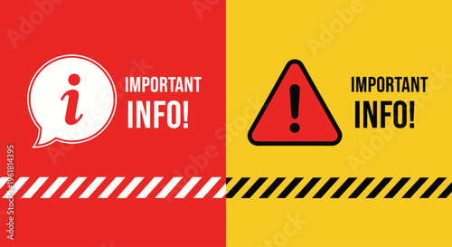 Graphic warning signs displayed with exclamation marks and icons