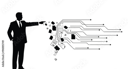 businessman interacting with futuristic circuit board technology