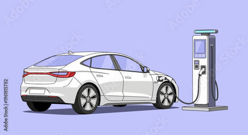 A mockup car is charging at an electric vehicle station with a sleek design.