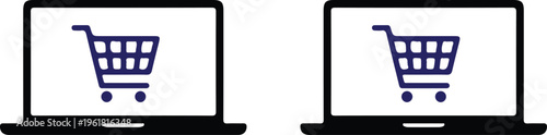 online shopping laptop two icon set vector illustration 