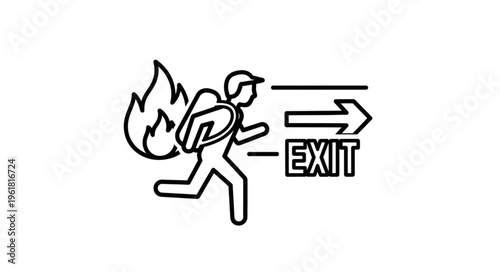 Emergency Exit Illustration - Man Running with Fire on His Back.
