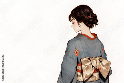 back view of a woman wearing a kimono