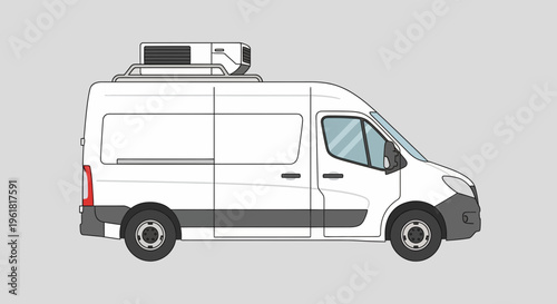 A mockup car illustration of a white van with a roof box