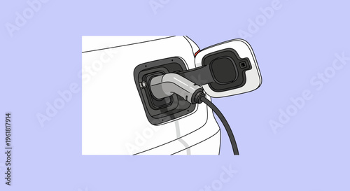 Close-up of car charging port with mockup car nearby indoors
