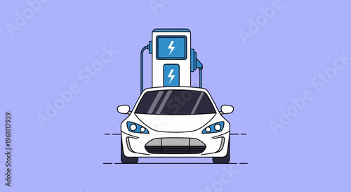 A mockup car is being charged at a modern electric vehicle station.