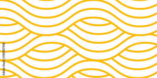 Yellow instant noodle, pasta and spaghetti texture with geometric wavy lines. Ramen, pasta vector pattern. Background abstract food illustration