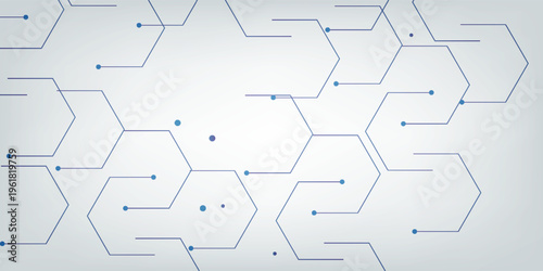 Abstract Blue and White Technology Network Vector Background with Molecular Geometric Hexagons. Modern creative trendy design in vector EPS 10