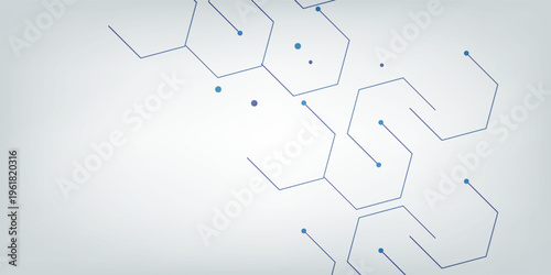 Abstract Blue and White Technology Network Vector Background with Molecular Geometric Hexagons. Modern creative trendy design in vector EPS 10