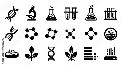 Scientists studying DNA and molecules in laboratory setting with various equipment and plants