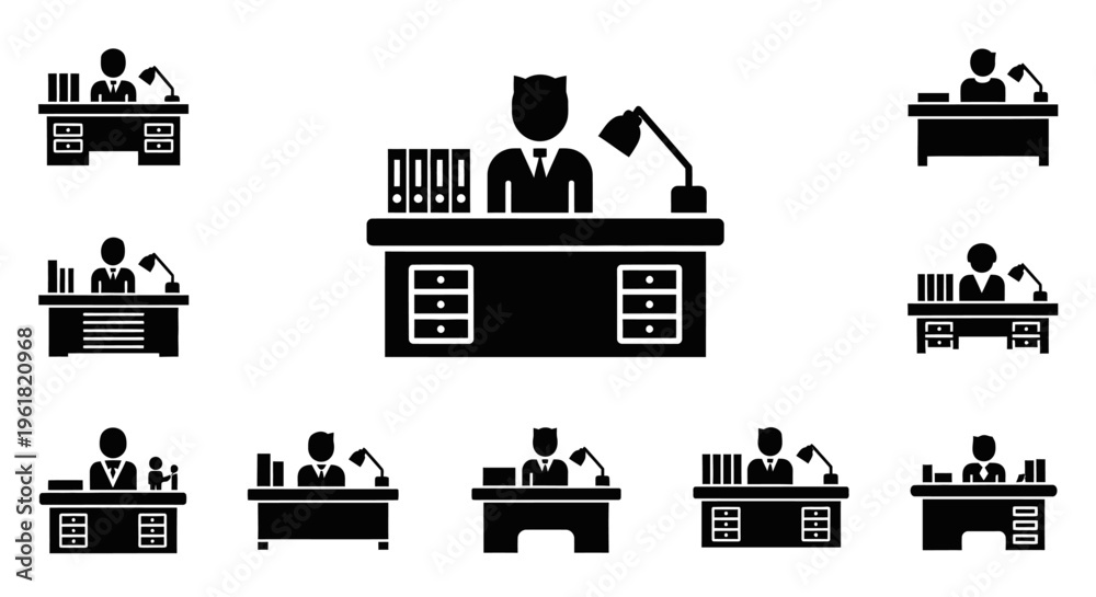 Fototapeta premium Office workers sitting at desks in a modern business environment with computers and lamps