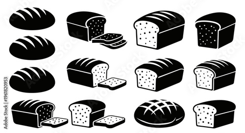 An assortment of various breads and loaves are displayed cut and whole.