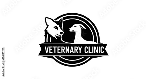 Veterinary clinic logo features a dog and cat facing each other